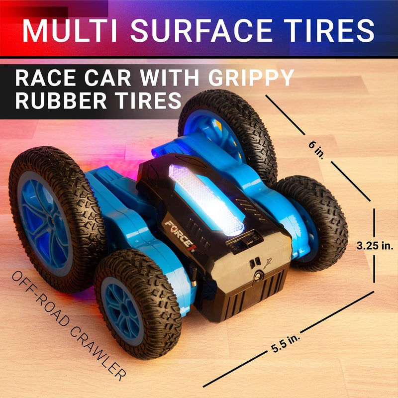 Force1 Tornado Blue LED Remote Control Car for Kids- Double Sided Driving Fast RC Cars 360 Flips, Outdoor 4WD Off Road Stunt RC Car, All Terrain Tires, RC Crawler Rechargeable Battery, 2.4GHz Remote - Image 5